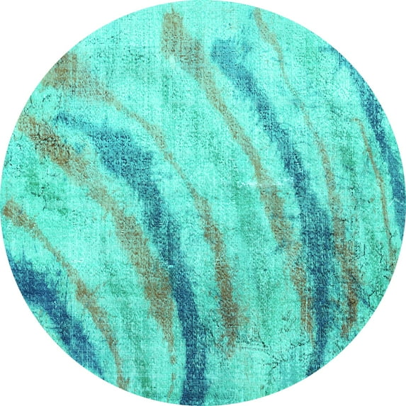 Ahgly Company Indoor Round Abstract Turquoise Blue Contemporary Area Rugs, 6' Round