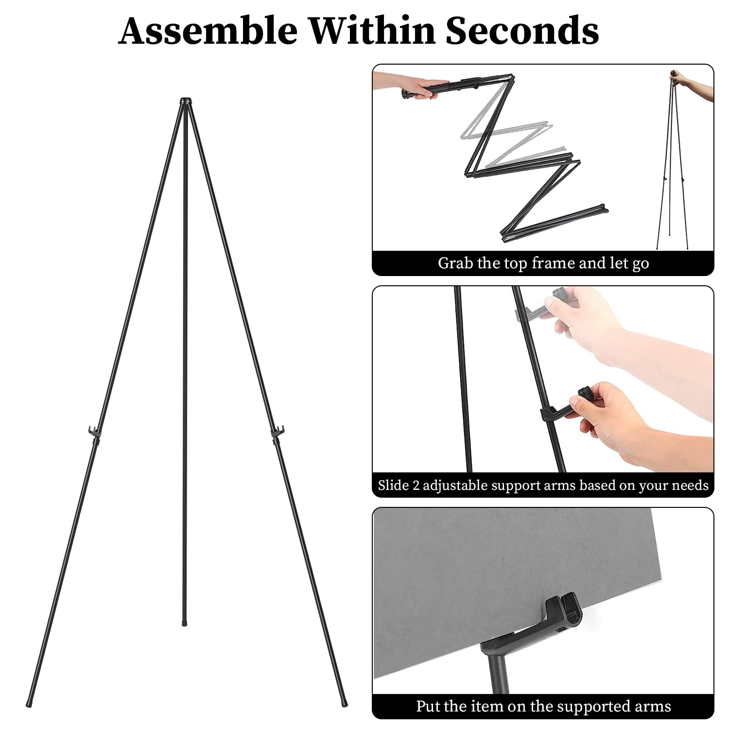 iMounTEK 61" High Steel Easy Folding Display Easel, Instantly Collapses, Adjustable Display Holders, 2 Packs