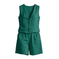 thumbnail image 5 of Costeam Womens Linen Blend 2 Piece Outfit Sleeveless V Neck Button Down Vest High Waist Shorts with Pockets Casual Summer Matching Set Lightweight Breathable, 5 of 7