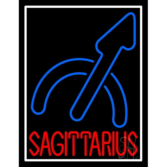 Sagittarius White Border LED Neon Sign 19" Tall x 15" Wide - inches Black Square Cut Acrylic Backing, with Dimmer - Bright and Premium built indoor LED Neon Sign for Storefront.