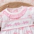 thumbnail image 4 of Staki Baby Girl Bow Print Bubble Romper Newborn Short Sleeve Ruffle Cotton Onesie Cute Summer Outfit Clothes 3M 6M 9M White,6-12 Months, 4 of 8
