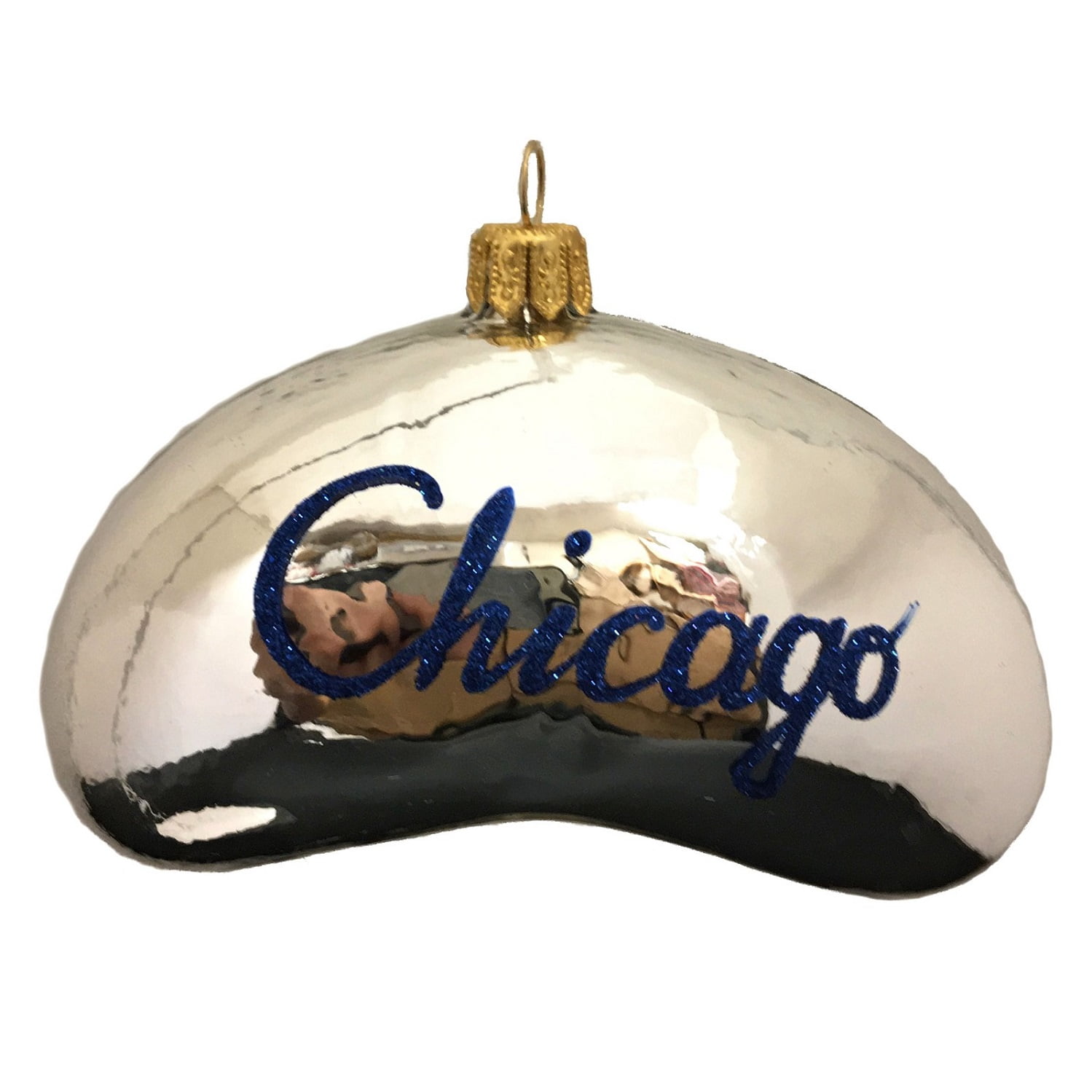 Silver Chicago Bean Polish Glass Christmas Tree Ornament Travel