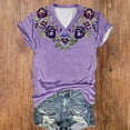 thumbnail image 2 of Womens Blouses Clearance Fashion V Neck Purple Floral Printed Casual T Shirts Short Sleeve Summer Tops for Women, 2 of 3
