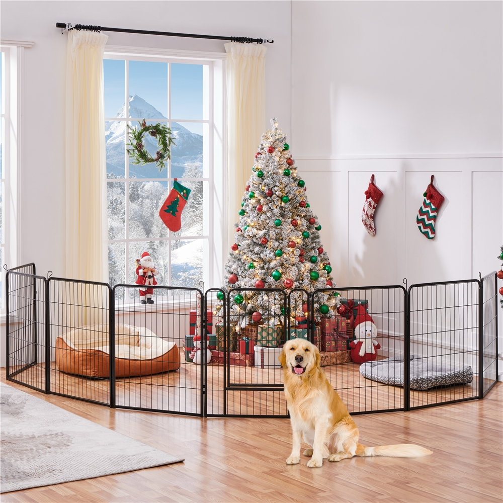 Yaheetech 31.5" Tall 8-Panel Dog Playpen with Door, Black
