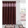 15pc BROWN MOSAIC Bathroom Set Printed Banded Rubber Backing Rug Bath Mats With Fabric Shower Curtain & Hooks New Designs