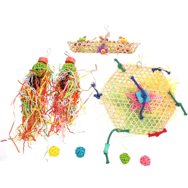 KAKOWELY 8 piezas de juguetes masticables coloridos para loros, juguetes para morder loros, kit de juguetes colgantes para jaula de pájaros