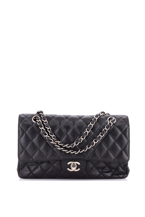 Pre-Owned Classic Double Flap Bag Quilted Caviar Medium By Rebag