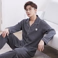 thumbnail image 1 of Pijamas de hombre de primavera y otoño de algodón de manga larga de algodón de talla grande para mediana edad, ropa de hogar, pijamas de invierno, 1 of 5