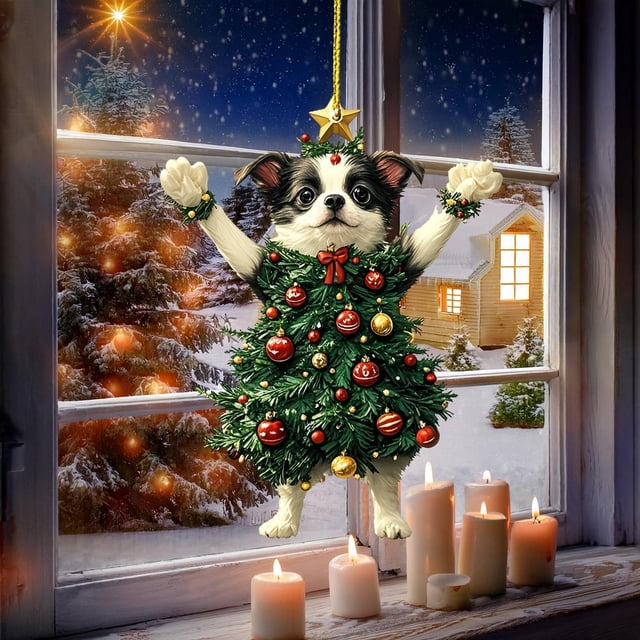 Adorno Navideño Colgante de Acrílico con Estampado de Mascota | Ideal para Decorar El Árbol de Navidad | Acrílico Resistente | Regalo Perfecto para Las Fiestas | 8 Cm | 1 Unidad