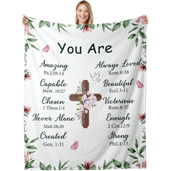 Christian Blanket Gifts for Women Men Confirmation Gift for Teens Religious Throw Blanket Gift for Women Men Baptism Gifts for Girl First Communion Catholic Easter Christmas Stocking Stuffers 50x60