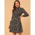 thumbnail image 3 of Vestido Floral De Una Línea De Manga Larga Con Columpio Hasta La Rodilla Y Cuello Simulado Para Mujer Cafe Blanco L, 3 of 6