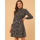 thumbnail image 3 of Vestido Floral De Una Línea De Manga Larga Con Columpio Hasta La Rodilla Y Cuello Simulado Para Mujer Cafe Blanco XL, 3 of 6