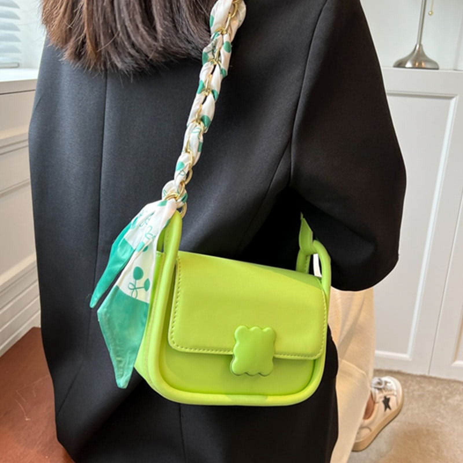 CoCopeaunts Trend Green Shoulder Bags for Women New Soft Leather Crossbody  Bag Small Flap Handbag Female Silk Scarf Decoration Messenger Bag 