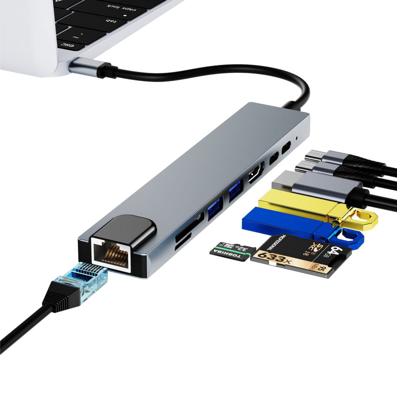 DOONJIEY  Usb Type C Hub 8 in 1 USB Hub Multi Function Adapter for MacBook Pro Type C Windows Laptops