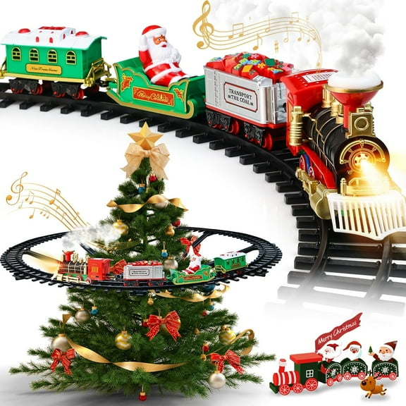 Oecoator Christmas Train Electric Train Toy Sound Light Railway Tracks Christmas Tree Kids Toddlers