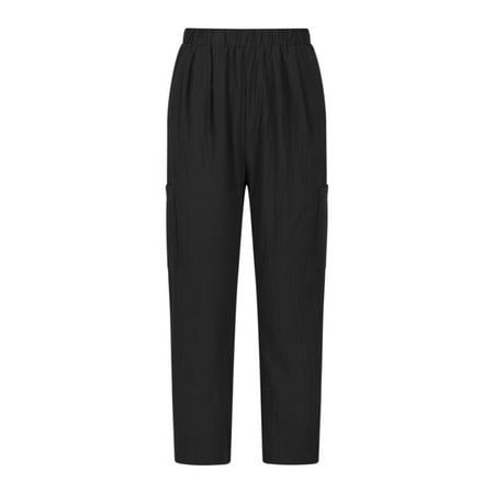 Efsteb Lounge Pants Women Casual Comfort Summer Fashion Long Pants Pure Color Elastic Waist Linen Pockets Pants Black L