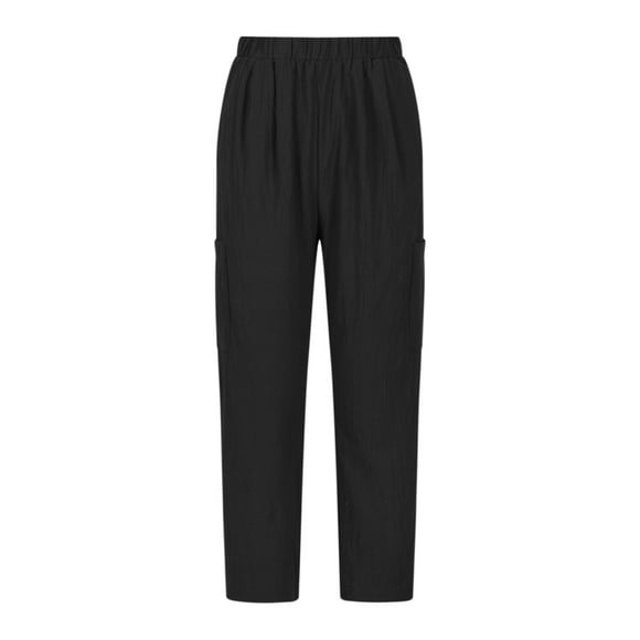 TIMIFIS Elastic Waist Pants For Women Summer Pants Casual Color Elastic Waist Linen Pockets Pants