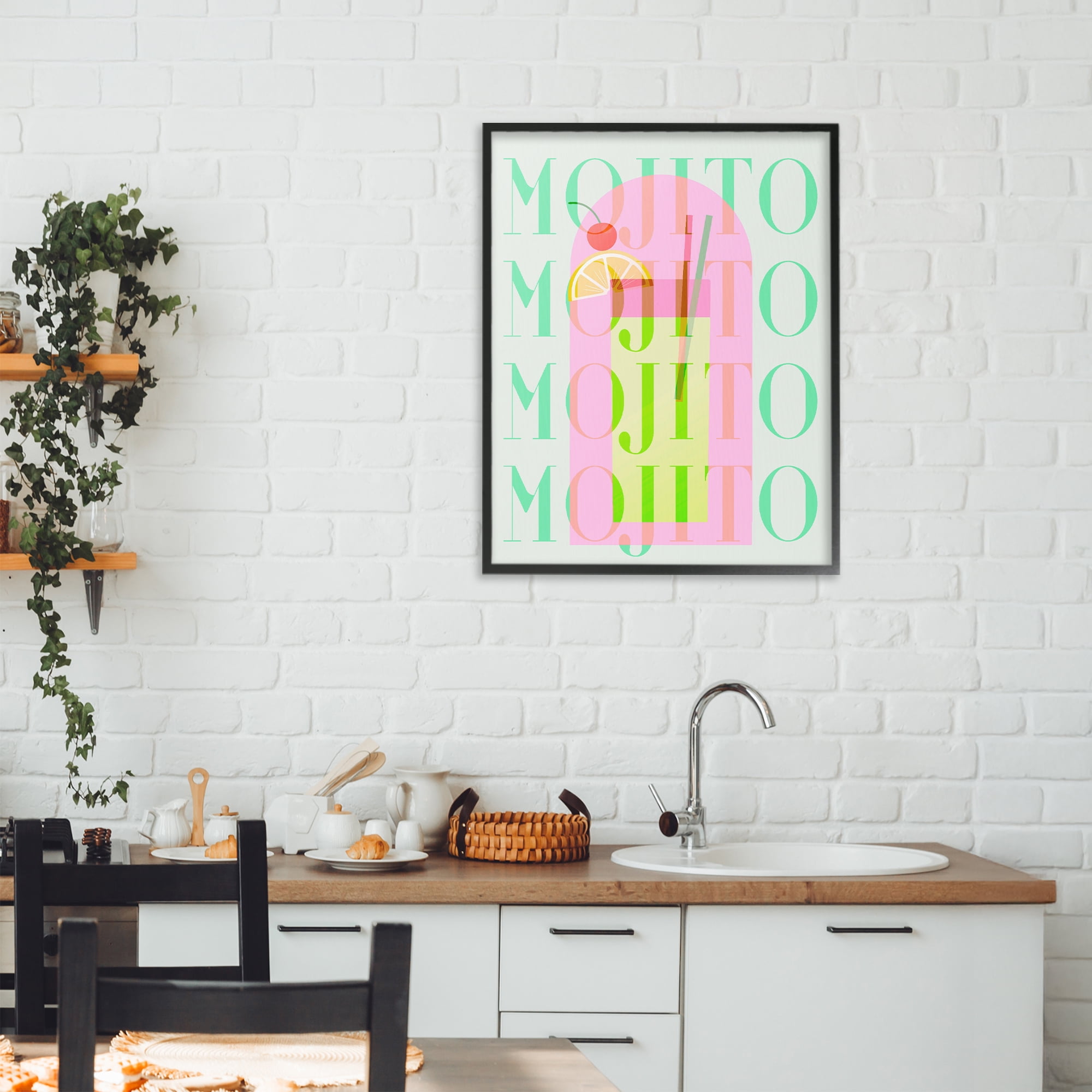 Retro Pastel Mojito Black Framed Giclee Art, design by Lil' Rue