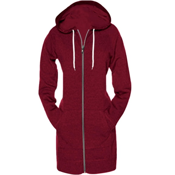 Notus Women’s Cozy Long Fleece Tunic Zip-Up Hoodie Sweatshirt with Pockets Casual Hoodie Jacket Wine L