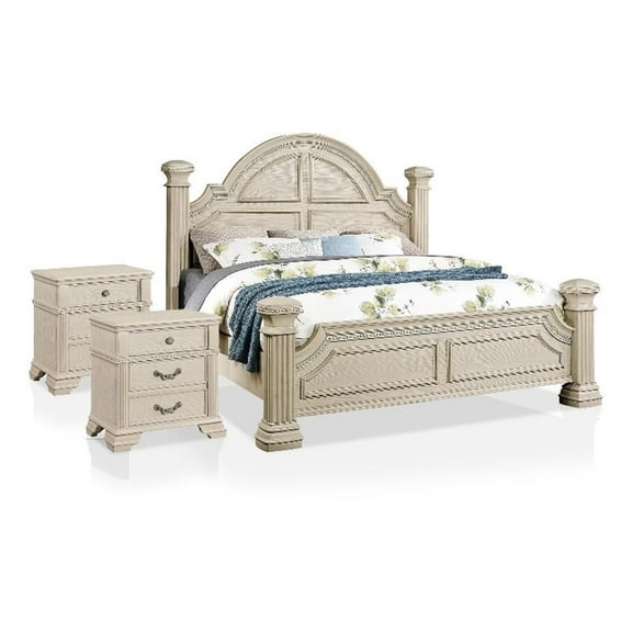 Furniture of America Charo 3pc White Wood Bedroom Set-Cal King   2 Nightstands