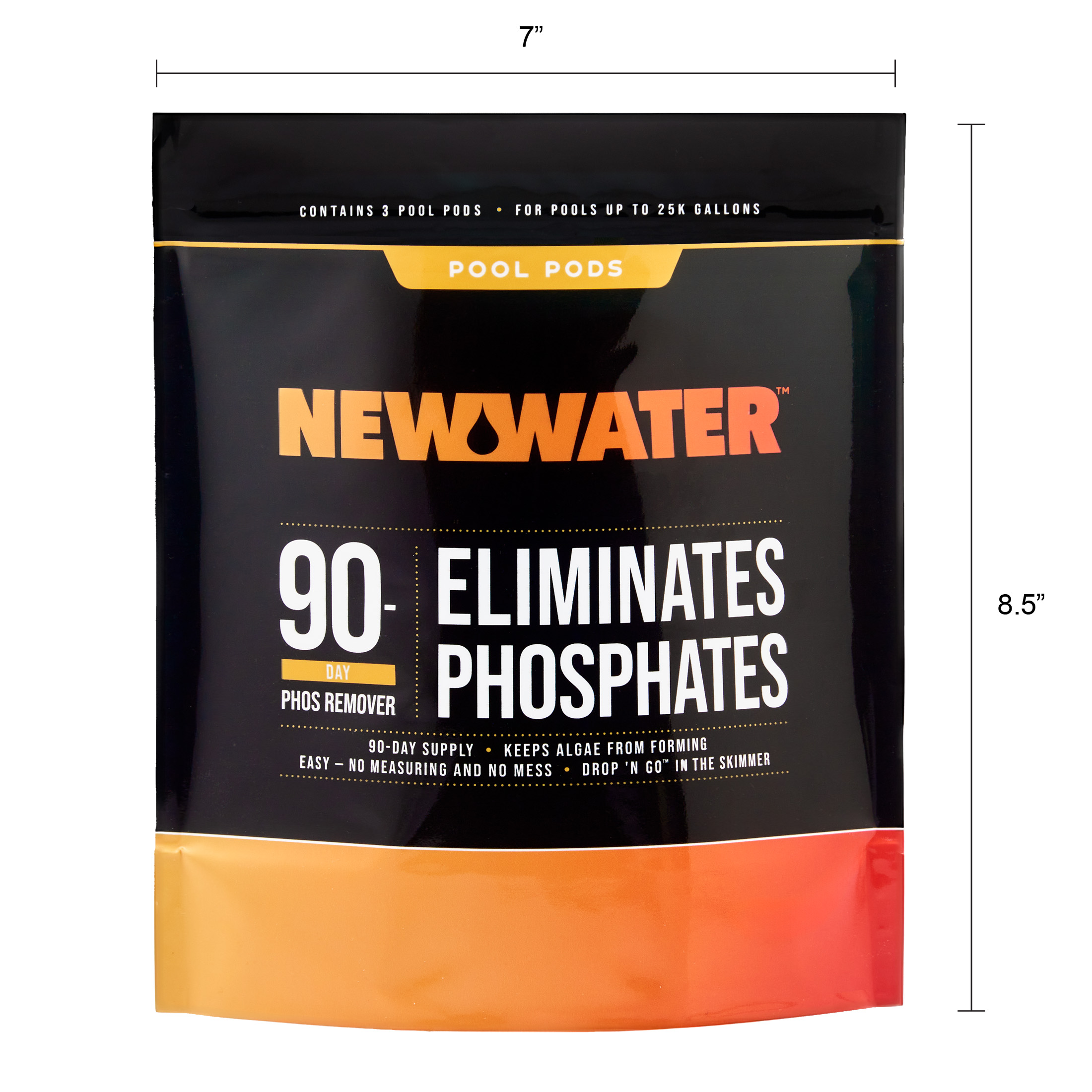 New Water 90-Day Phosphate Remover Pool Pods, Dry Concentrated Formula for Swimming Pools, 3 Pack