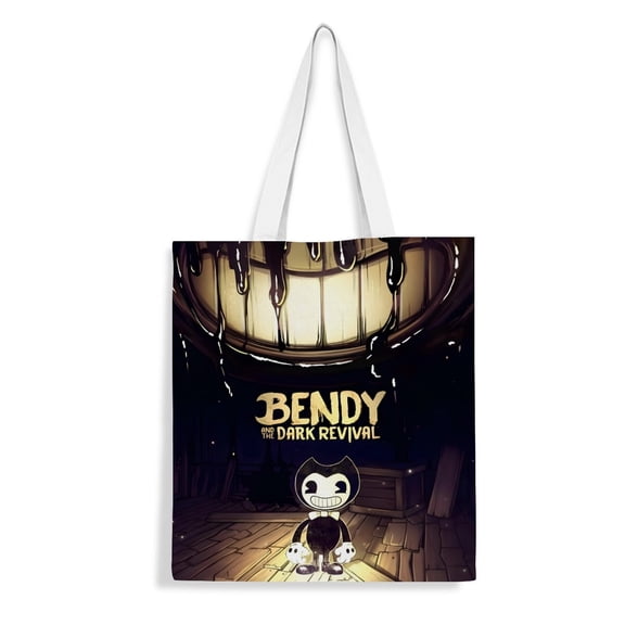 Bendy and the Ink Machine-theme canvas Tote Bag for Women Aesthetic Shopping Grocery Reusable Bags with Inner Zipper Women Gift 13.8 x 15.8 inches（35x40cm）