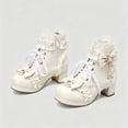 thumbnail image 2 of Fesfesfes Kids Girls Lolita Boots Lace Bow Decor Pearl Pendant Block Heel Side Zipper PU Leather Princess Shoes for Party Daily Wear, 2 of 8