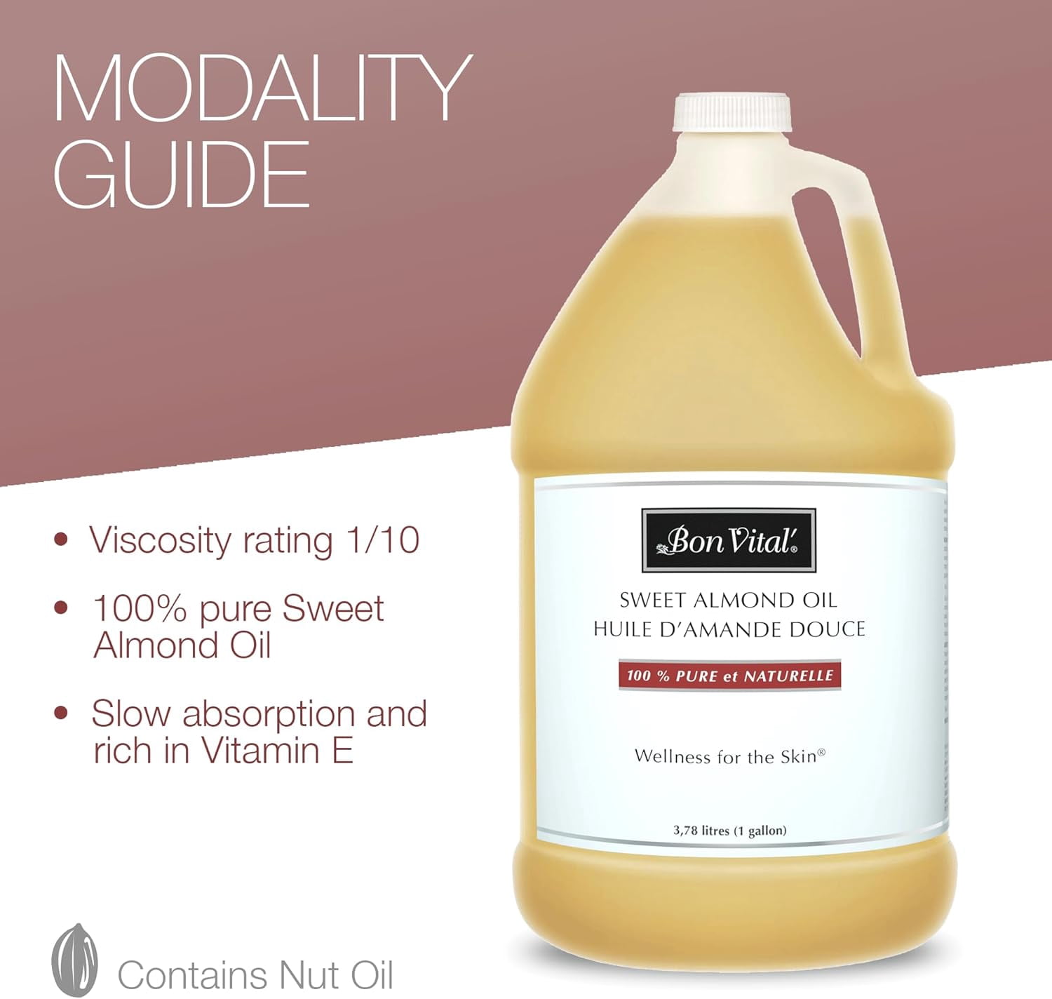 Bon Vital' Sweet Almond Oil, Skin & Hair Moisturizer, 1 Gallon