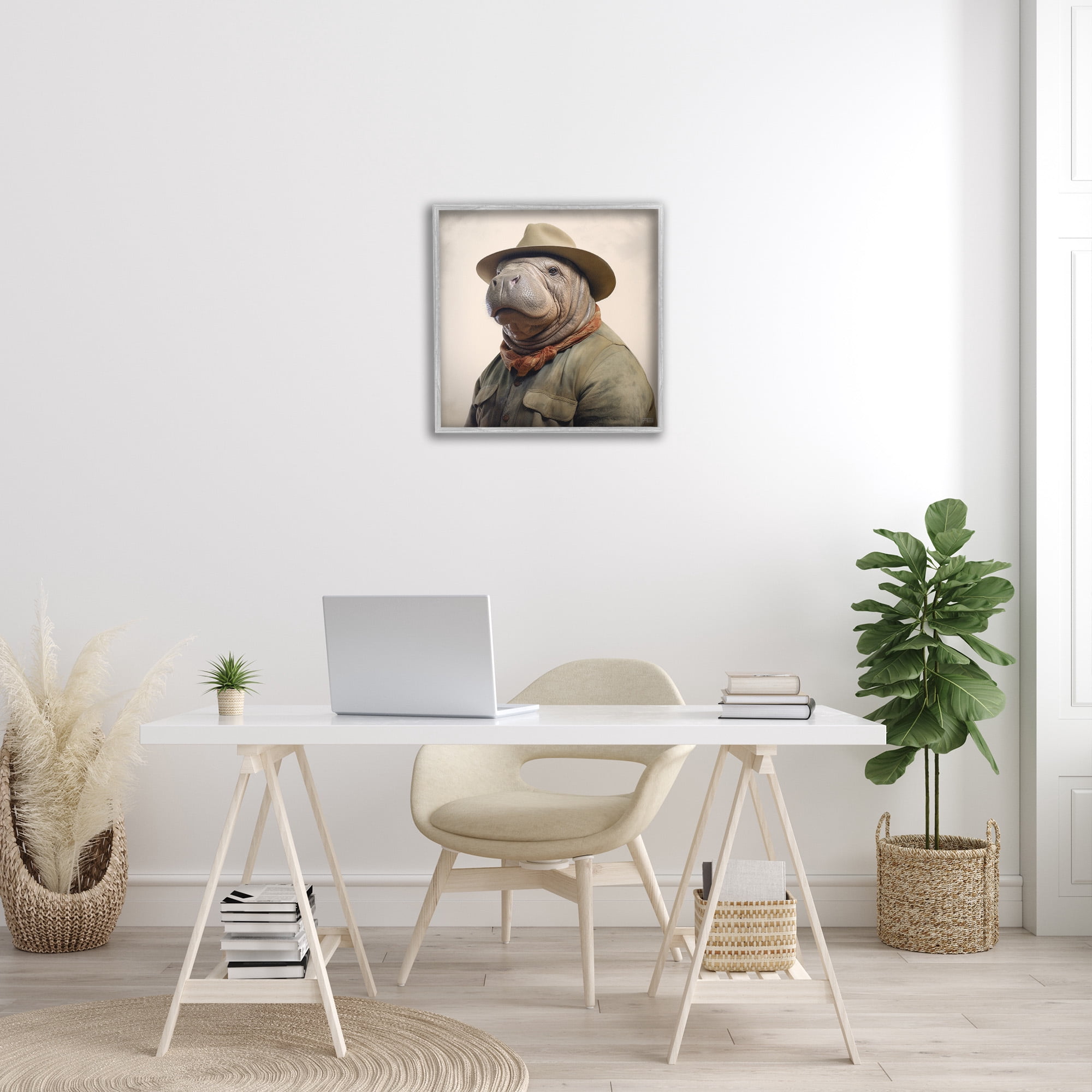 Stupell Industries Southwestern Rodeo Manatee Animals & Insects Painting Gray Framed Art Print Wall Art, 24 x 24