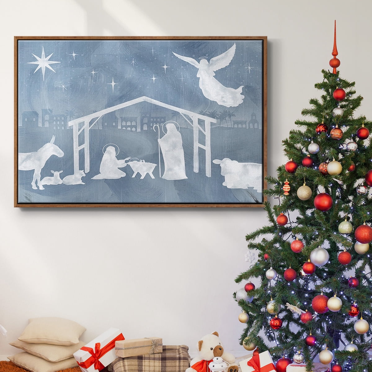 Star of Bethlehem Collection A - Framed Gallery Wrapped Holiday Canvas - 17 x 25 - Rosewood Frame