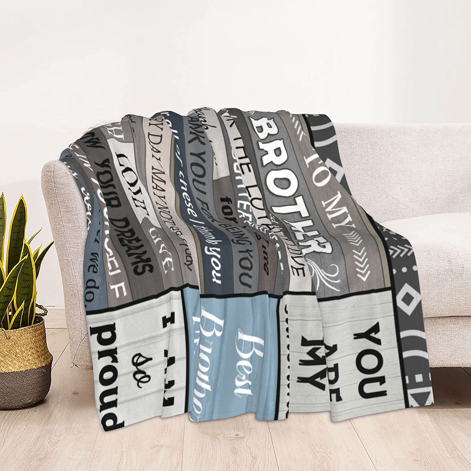 SPXUBZ Blanket, Gray Triangle Border Patchwork To My Brother You Are My