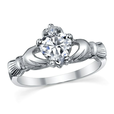 - Sterling Silver 925 Irish Claddagh Friendship & Love Clear Heart Cubic Zirconia Ring