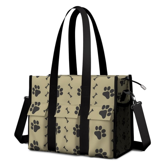 Teacher Tote Bag,Paw Prints and Bones Teacher Utility Tote Bag,Large Work Tote Bags for Women with Multiple Pockets,Top Zipper Closure,13.8x10.6x6.7 Inch