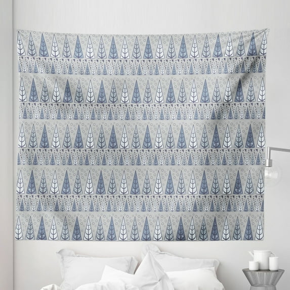Winter Tapestry, Triangular Pine Fir Trees Horizontal Pattern Circles Modern Art Inspired, Fabric Wall Hanging Decor for Bedroom Living Room Dorm, 5 Sizes, Taupe Slate Blue Sage, by Ambesonne