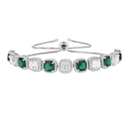Lab Grown Emerald and White Sapphire Bracelet in .925 Sterling Silver Cushion Cut Gemstones Emerald Tennis Bracelet Gift For Her White Sapphire Jewelry For Women