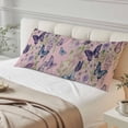 thumbnail image 4 of Pink Flowers Body Pillow Covers 20"x60", Spring Floral Purple Butterflies Farmhouse Soft Brushed Microfiber Breathable Throw Pillow Covers, Decorative Pillowcase with Zipper for Couch Sofa Bedroom, 4 of 9