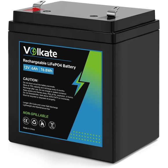12V 6Ah Rechargeable Battery, 12 Volt Deep Cycle LiFePO4 Lithium Battery 1 Pack, for Liftmaster 485lm or Chamberlain 41A6357-1 4228 Garage Door Opener, Alarm/Security System, Scooter (F1 Terminals)