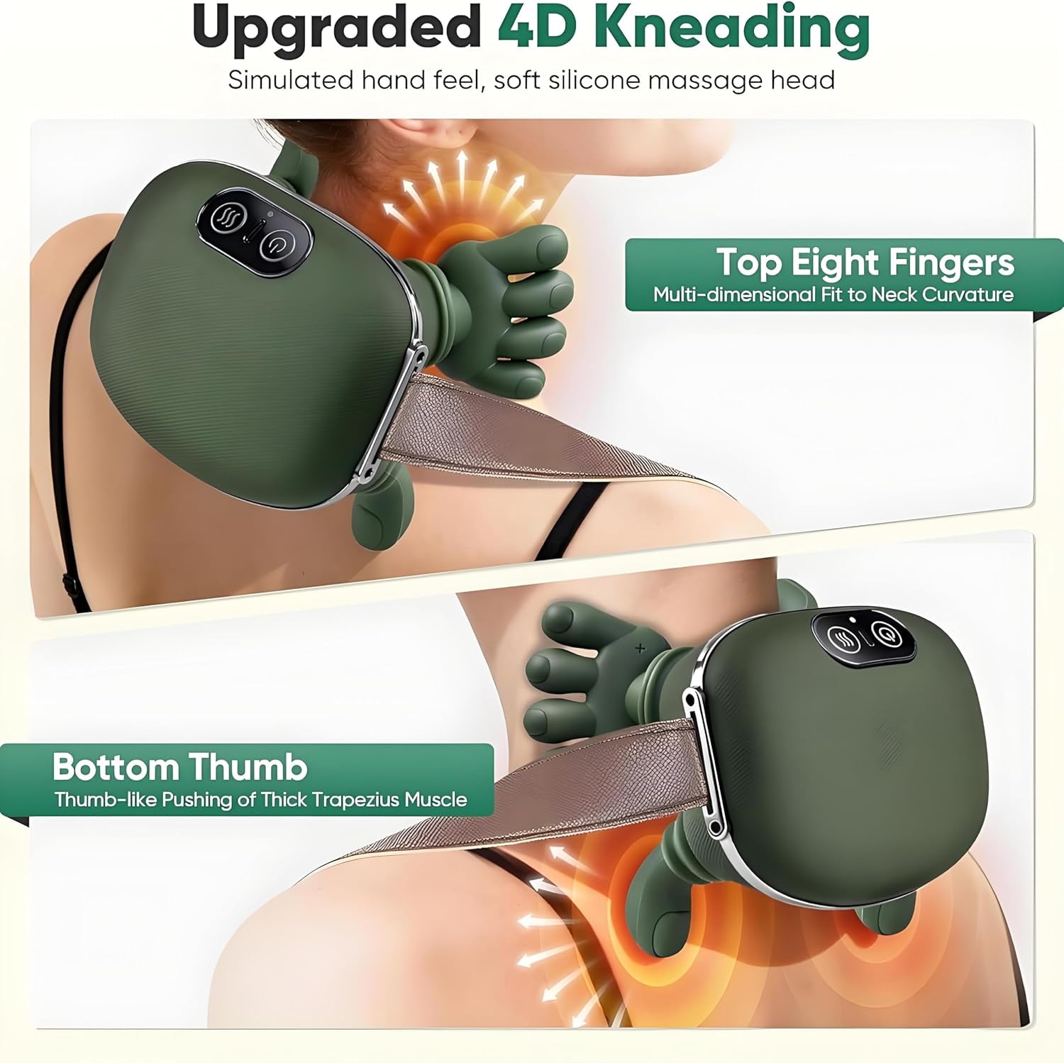Neck Massager with Fingers,Rechargeable Heated Massager with 4D Bionic Fingers,Adjustable Low/High Heat & 3 Massage Speeds with Adjustable Straps,Secure Fit for Neck,Back,Arms,Legs Pain Relief