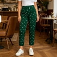 thumbnail image 2 of Women's Polka Dot Stretch Casual Pants Elastic High Waist Stright Leg Cropped Trousers with Pockets Yoga Workout Pants Streetwear Army Green, 2 of 6