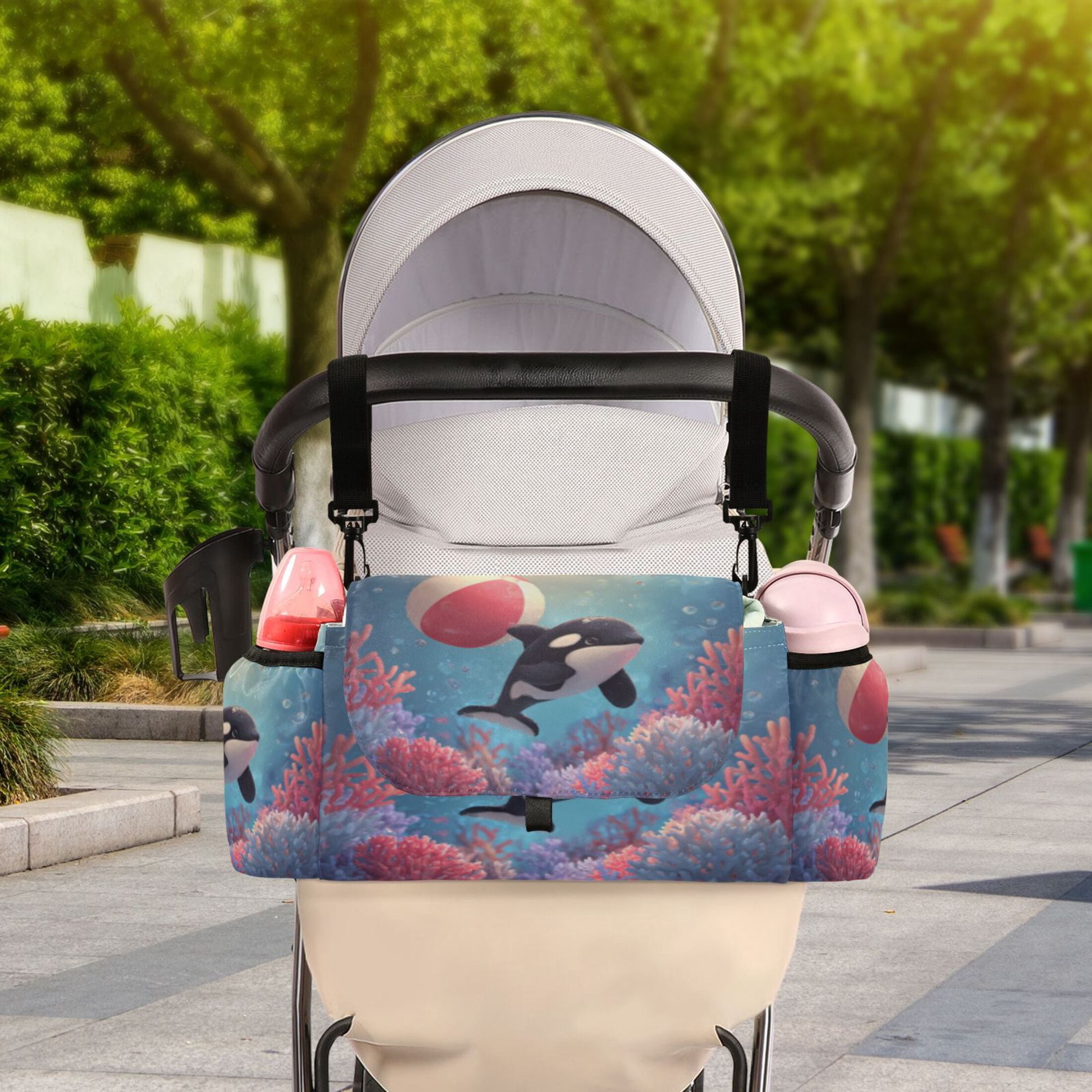 DIXRUYEE Stroller Organizer Orca Beach Ball Printed