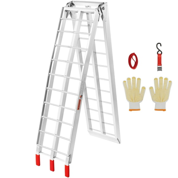 VEVOR Motorcycle Ramps, 750lbs Folding Loading Ramps for Pickup Trucks Bed, Trailers Ramp with Load Straps for Motorcycle, Dirt Bike, UTV, Lawn Mower, Truck, Snowblower, Cargo Trailer, 89"L x 12"W,1Pc