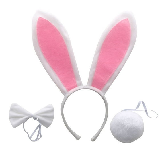 Rabbit Costume for Kids, 3-Piece Animal Dress Up Set with Ear Headband Tail Nose Halloween Fancy Dress Accessories for Toddler Girls Boys Teens Adults
