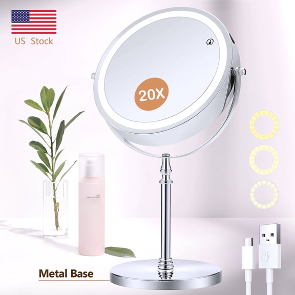 B Beauty Planet 20X Lighted Magnifying Makeup Mirror, Double Sided Makeup Mirror with 20X/1X Magnification, 360°Rotation, 3 Colors Brightness Adjustable Vanity Mirror with 42 LEDs, 2000mAh