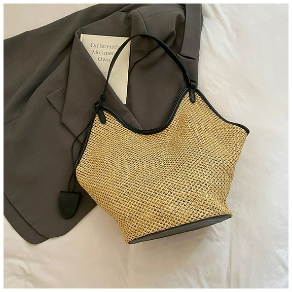 Straw Beach Bag for Women - Handmade Raffia Woven Tote Handbag, Summer Mesh Beach Purse for Vacation Holiday