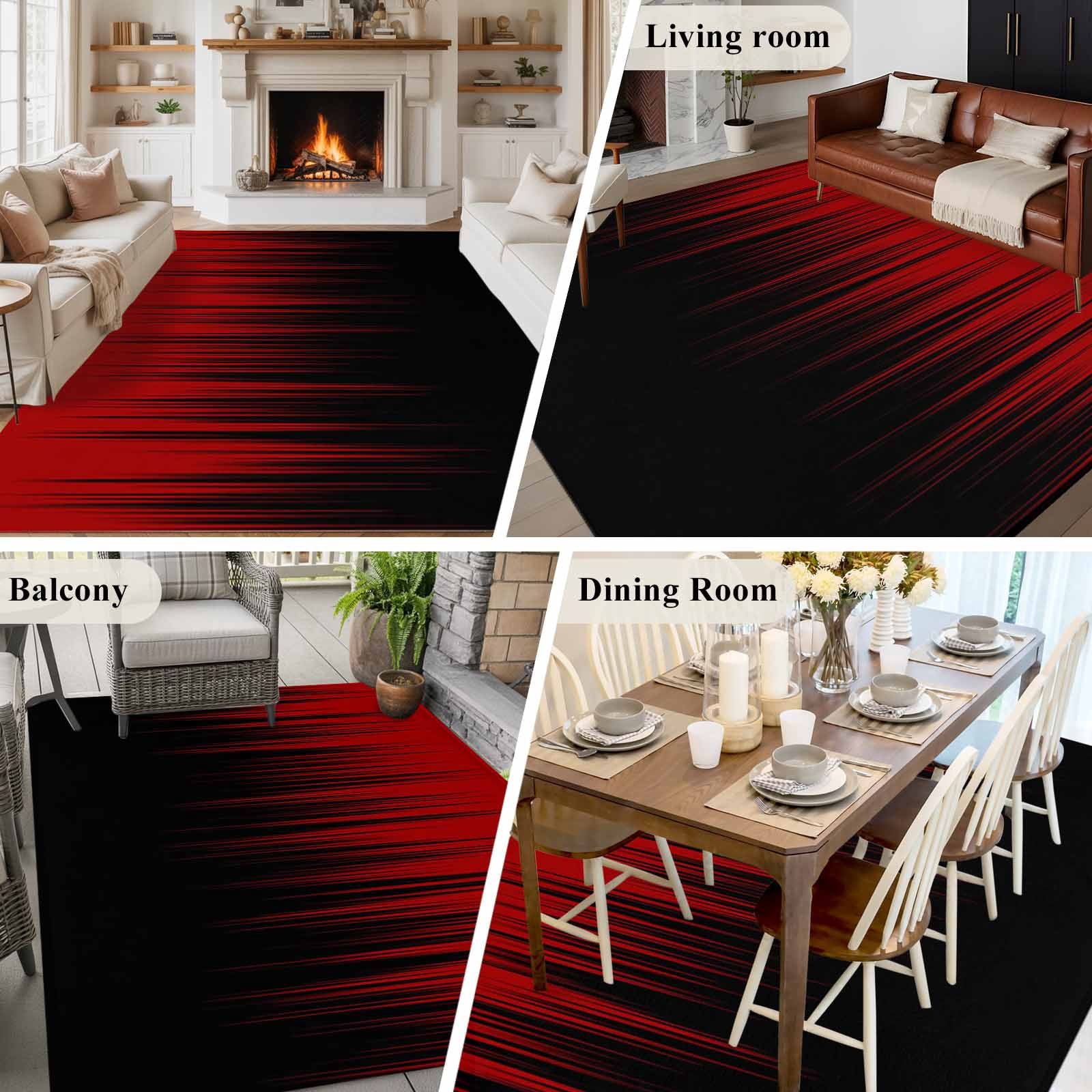 Rectangle Area Rugs 5 x 7 Ft, Dark Red Black Ombre Non-Slip Residential Carpet, Modern Abstract Art Striped Gradient Indoor Crawling Mats Runner Rugs for Living Room/Dining Room/Bedroom