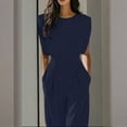 thumbnail image 2 of MORTTIC Women's Elegant Pleated Wide-Leg Jumpsuit with Pockets - Crew Neck Short Sleeve Romper Casual to Office Wear for Spring/Summer/Fall, 2 of 3