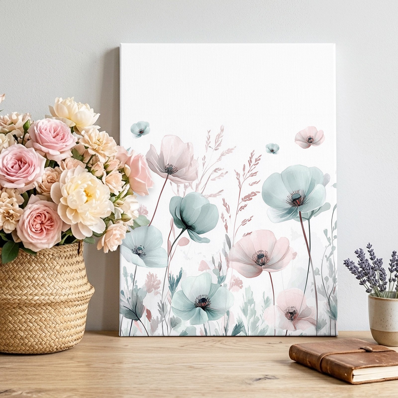 Canvas Wall Art Teal Pink Spring Floral Framed Canvas Prints for Living Room Bedroom Summer Botanical Watercolor Large Gallery Wrapped Wall Decor for Home Office Gifts 16 x20 Ship Next Day