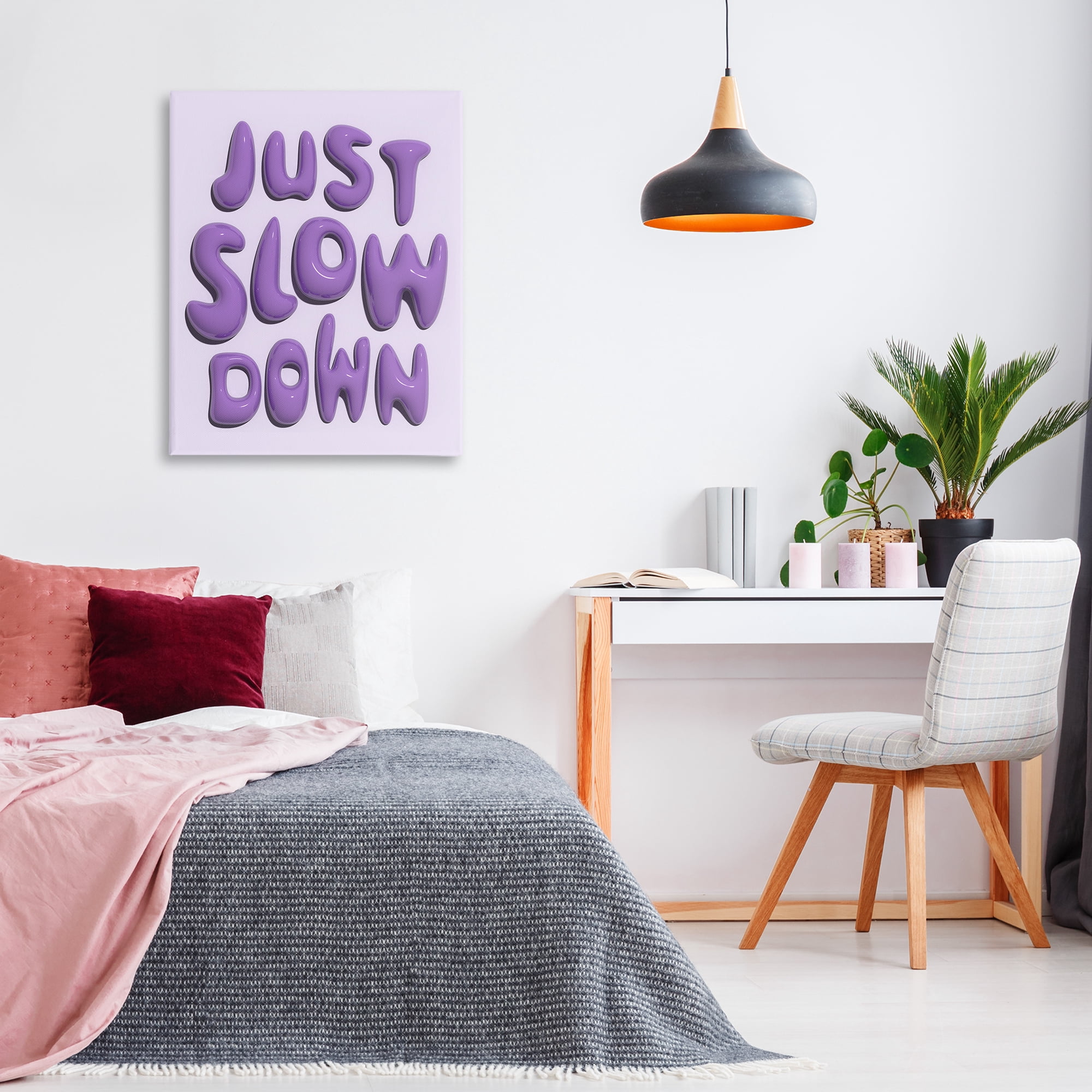 Stupell Industries Purple Just Slow Down Text & Numbers Painting Wrapped Canvas Art Print Wall Art, 30 x 40