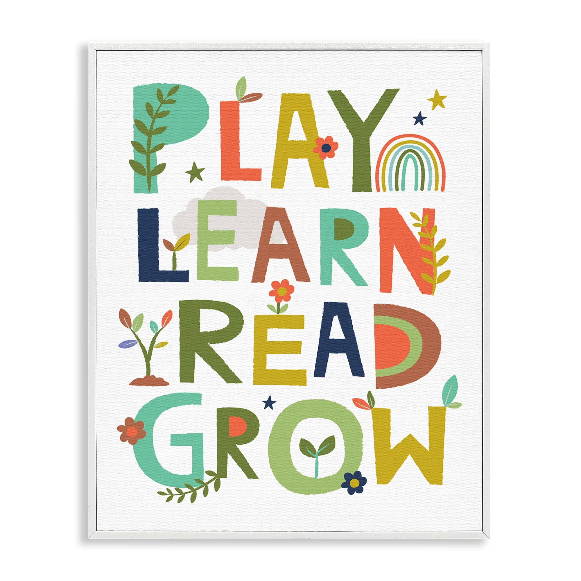 Stupell Industries Play Learn Read Grow Children's Typography Rainbow Flowers, 11 x 14,Design by Lisa Perry Whitebutton
