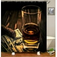 thumbnail image 3 of 4PCS/SET Whisky and Money Fabric Shower Curtain set, Vintage 100 Dollar Bill Cigar Glass Winery Modern Art Bathroom Decor, Waterproof Bath Curtain, Non-slip Bath Rugs Toilet Mat, Brown Table, 3 of 7
